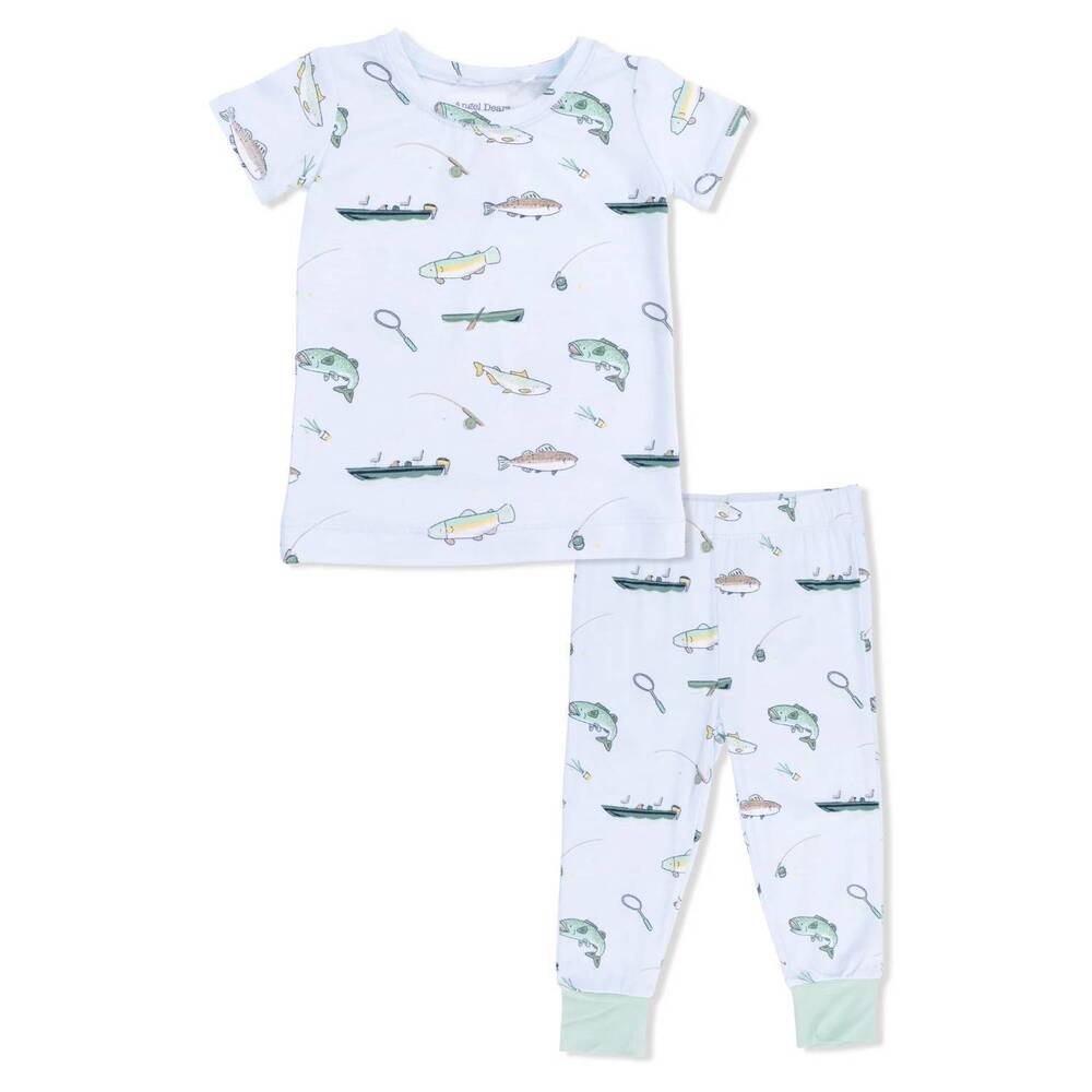NEW ANGEL DEAR kids fishing bamboo short sleeve pajama set in blue